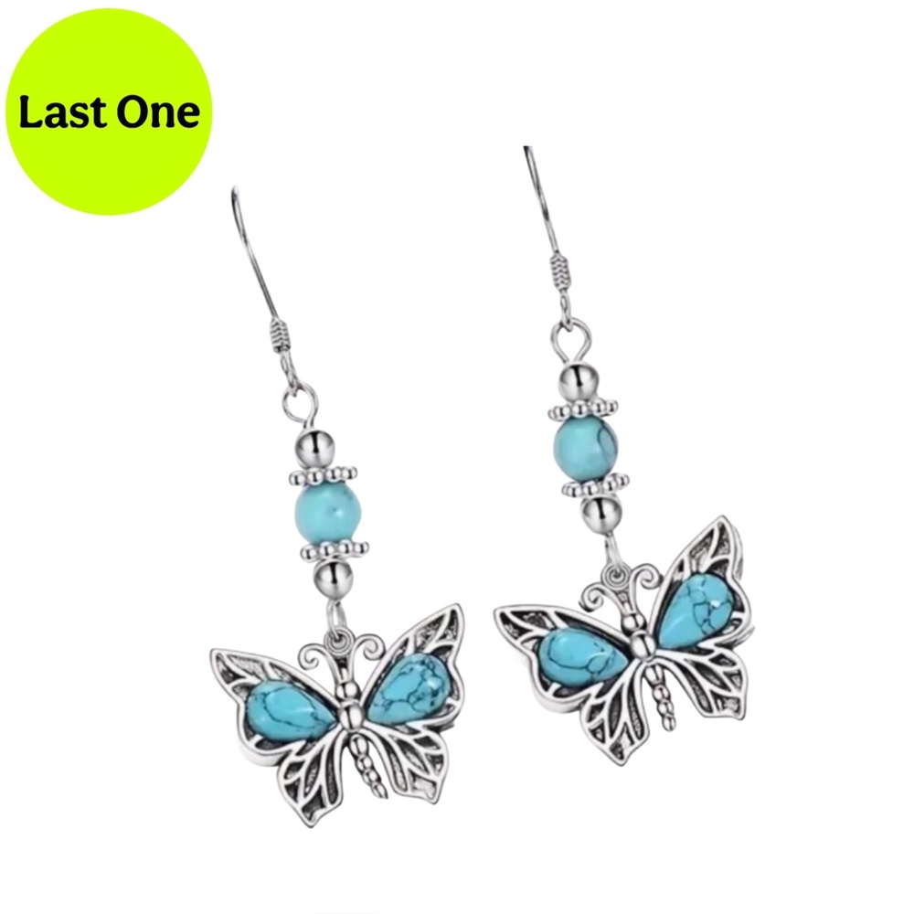 Silver Turquoise Butterfly Dangle Earrings